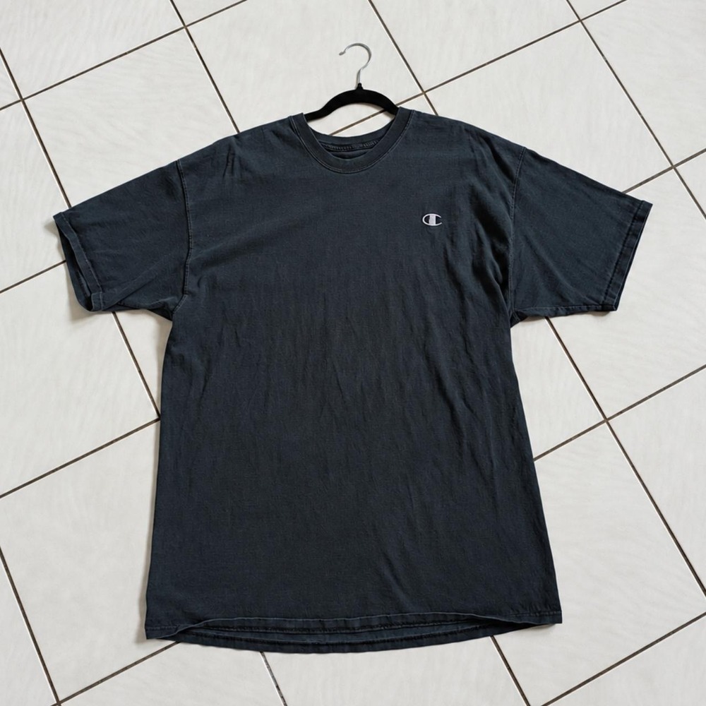 Vintage Champion XL Faded Black Embroidered Logo T-Shirt Streetwear